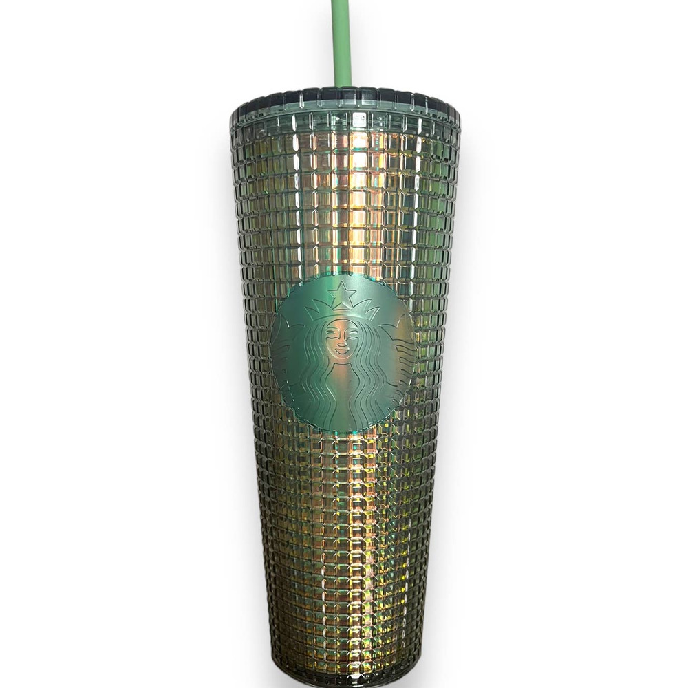 Starbucks Rainforest Green Grid Iridescent Venti Cold Cup Tumbler - 24 fl oz NEW